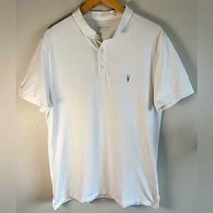 ALL SAINTS Men's Polo Shirt Blade Collar All White Cotton Short Sleeve Size L